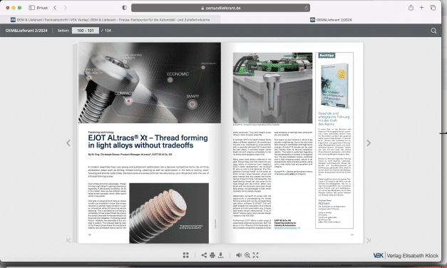 Fastening technology EJOT ALtracs® Xt – Thread forming in light alloys without tradeoffs