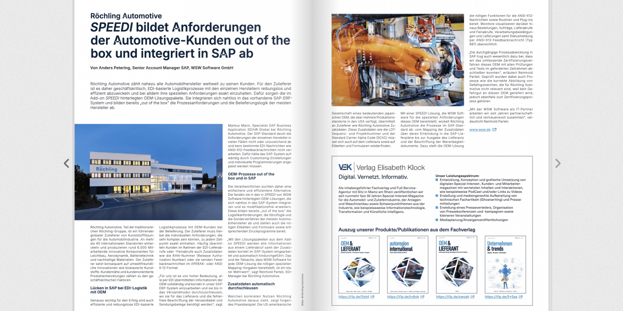 Röchling Automotive SPEEDI bildet Anforderungen der Automotive-Kunden out of the box und integriert in SAP ab