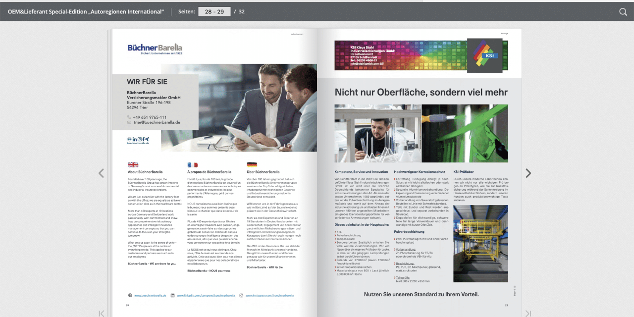 Unternehmenspräsentationen BüchnerBarella Versicherungsmakler GmbH  und KSI Klaus Stahl Industrielackierungen GmbH