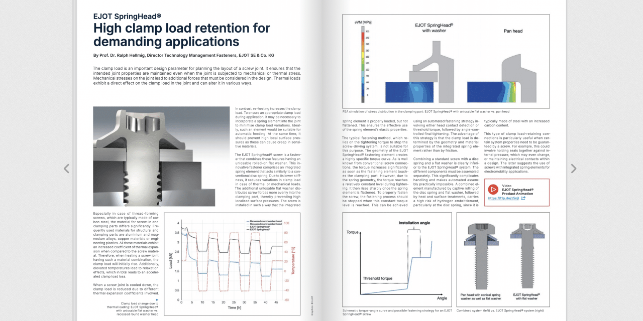 EJOT SpringHead® High clamp load retention for demanding applications