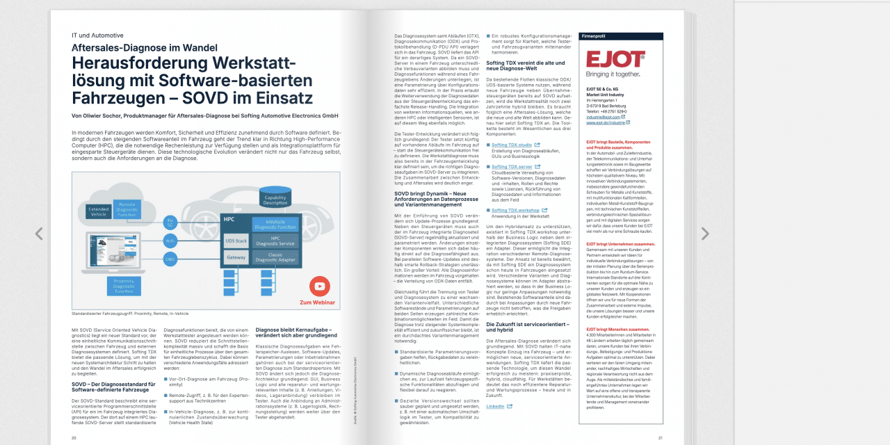 Lesetipp: Aftersales-Diagnose im Wandel Herausforderung Werkstatt lösung mit Software-basierten Fahrzeugen – SOVD im Einsatz