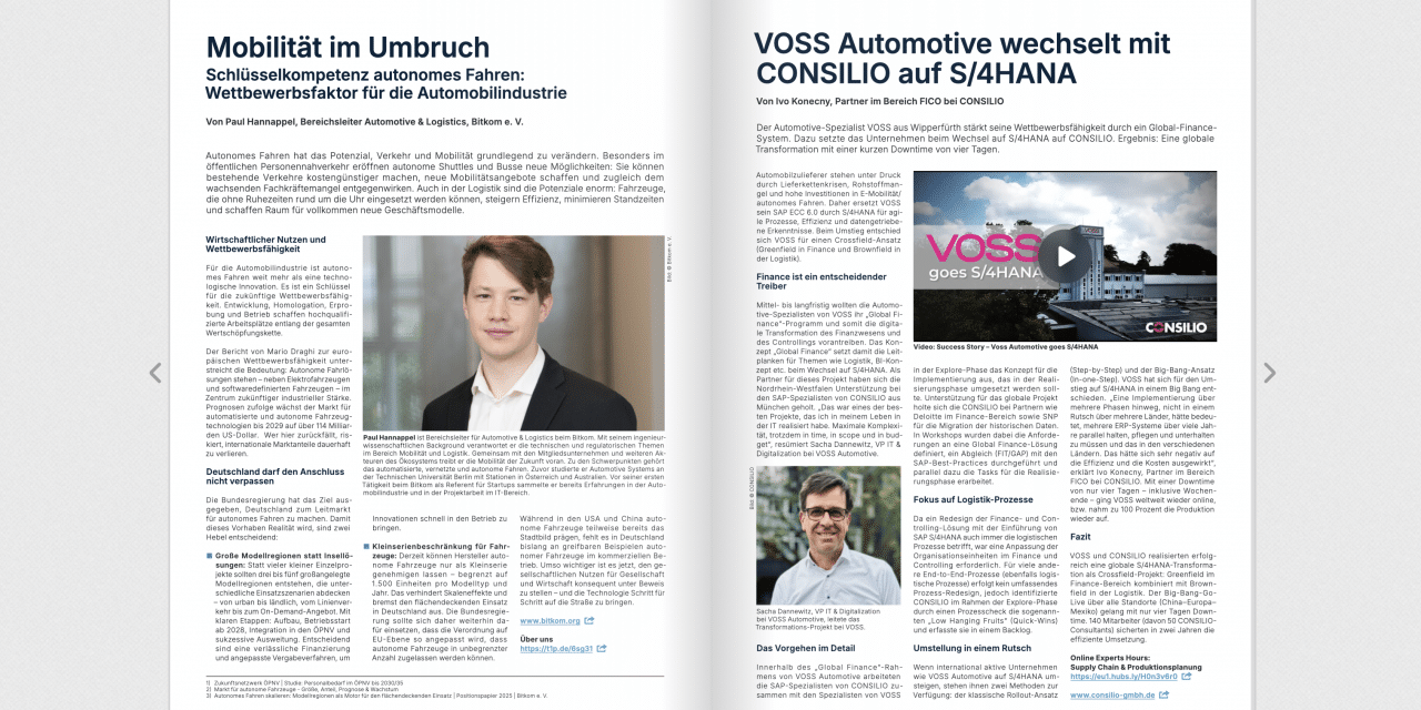 Lesetipp – Beitrag plus Video „VOSS Automotive wechselt mit CONSILIO auf S/4HANA“