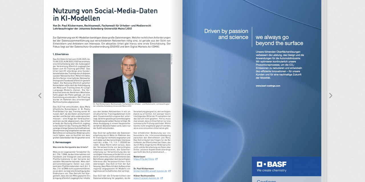 Recht: Nutzung von Social-Media-Daten in KI-Modellen