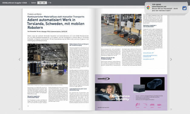 Kontinuierlicher Materialfluss statt manueller Transporte: Adient automatisiert Werk in Torslanda, Schweden, mit mobilen Robotern